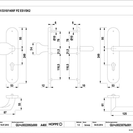 HOPPE set antincendio Amsterdam FS-E86G/3331/3310/1400F acciaio inox F69 D/K ( 3000220044 )