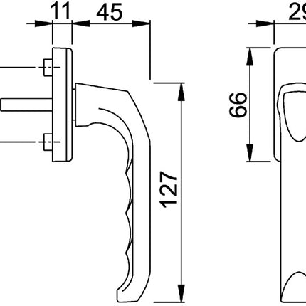 Klamka okienna HOPPE London 013/U34 aluminium F2 / srebrny nikiel ( 3360003014 )