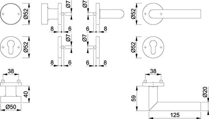 HOPPE Juego de escudos Amsterdam E58/42KV/42KVS/1400Z Acero inoxidable F69 ( 3000203003 )