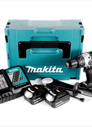 Makita DHP 458 RTJB Akku Schlagbohrschrauber 18 V 91Nm Schwarz im Makpac + 2x 5,0 Ah Akku + Ladegerät - Toolbrothers