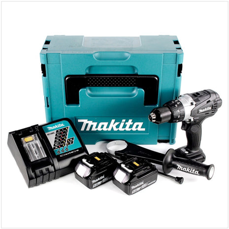 Makita DHP 458 RTJB Akku Schlagbohrschrauber 18 V 91Nm Schwarz im Makpac + 2x 5,0 Ah Akku + Ladegerät - Toolbrothers