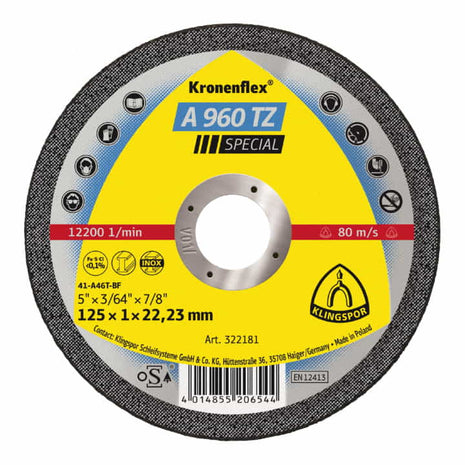 Disco de corte KLINGSPOR A 960 TZ Special D115x1mm recto (4000843409)