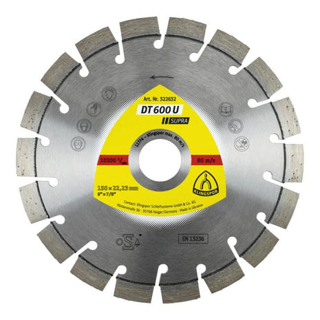 Disco de corte diamantado KLINGSPOR DT 600 U Supra Ø 350 mm orificio 20 mm (4000843523)