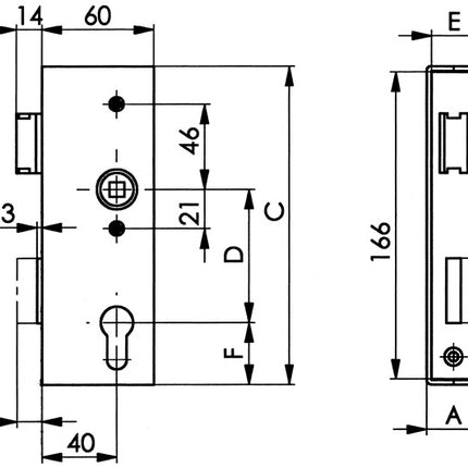 AMF lock case 141U, blank DIN left / right ( 3000251251 )