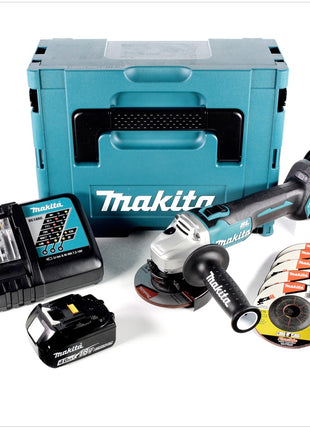 Makita DGA 456 RMJ Akku Winkelschleifer 18 V 115mm Brushless + 2x Akku 4,0Ah + Ladegerät + 6x Schruppscheibe + Makpac - Toolbrothers