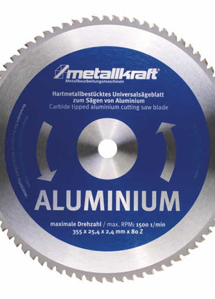 METALLKRAFT hoja de sierra circular para metal hoja de sierra de aluminio diámetro 355 mm ancho 2,4 mm (4000804015)