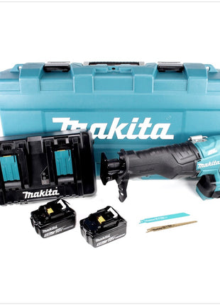 Makita DJR 360 PTJ Scie récipro sans fil 2x 18 V avec boîtier + 2x Batteries BL 1850 5,0 Ah + Double Chargeur