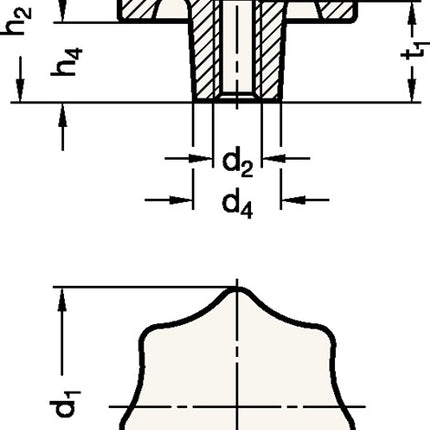 Manopola a stella GANTER DIN 6336 con boccola filettata ( 4601000856 )