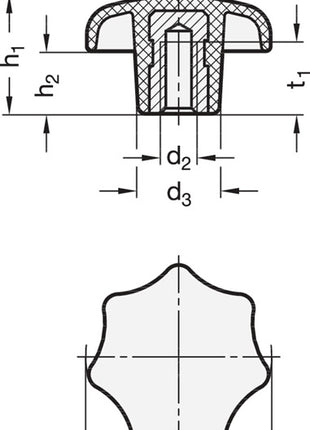 Mango en estrella GANTER DIN 6336 con casquillo roscado (4601000856)