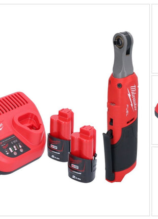 Milwaukee M12 FHIR14-202 carraca a batería 12 V 47 Nm 1/4" sin escobillas + 2x batería 2,0 Ah + cargador