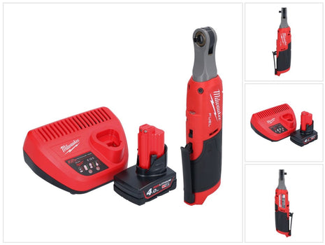 Milwaukee M12 FHIR14-401 carraca a batería 12 V 47 Nm 1/4" sin escobillas + 1x batería 4,0 Ah + cargador