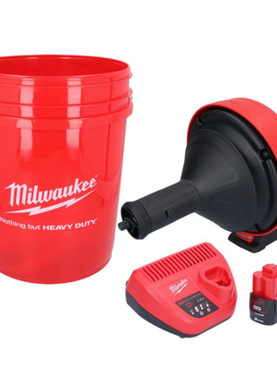 Milwaukee M12 BDC8-201C Akku Rohrreinigungsgerät 12 V + 1x Akku 2,0 Ah + Ladegerät + Spirale + Eimer