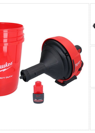 Milwaukee M12 BDC8-251C Akku Rohrreinigungsgerät 12 V + 1x Akku 2,5 Ah + Spirale + Eimer - ohne Ladegerät