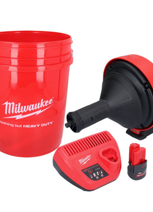 Milwaukee M12 BDC8-251C Akku Rohrreinigungsgerät 12 V + 1x Akku 2,5 Ah + Ladegerät + Spirale + Eimer