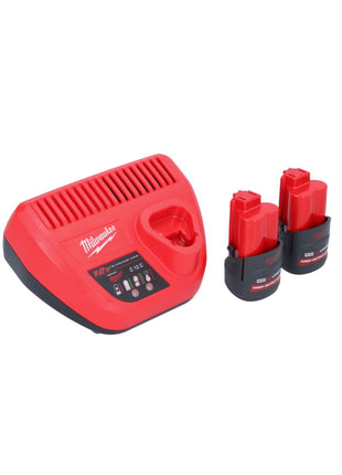 Appareil de nettoyage de tuyaux sur batterie Milwaukee M12 BDC8-252C 12 V + 2x batteries 2,5 Ah + chargeur + spirale + seau