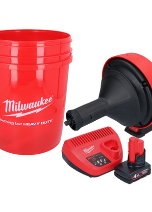 Milwaukee M12 BDC8-401C Akku Rohrreinigungsgerät 12 V + 1x Akku 4,0 Ah + Ladegerät + Spirale + Eimer