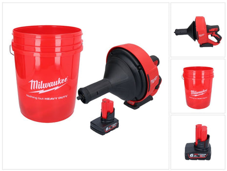 Milwaukee M12 BDC8-601C Akku Rohrreinigungsgerät 12 V + 1x Akku 6,0 Ah + Spirale + Eimer - ohne Ladegerät