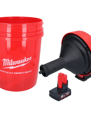 Appareil de nettoyage de tuyaux sur batterie Milwaukee M12 BDC8-601C 12 V + 1x batterie 6,0 Ah + spirale + seau - sans chargeur