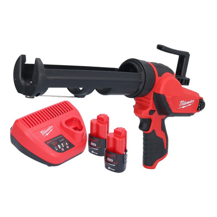 Prensa de cartuchos con batería Milwaukee M12 PCG/310-202, 12 V, 310 ml + 2 baterías de 2,0 Ah + cargador