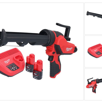 Prensa de cartuchos con batería Milwaukee M12 PCG/310-202, 12 V, 310 ml + 2 baterías de 2,0 Ah + cargador