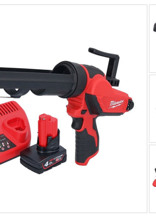 Pistolet à cartouche à batterie Milwaukee M12 PCG/310-401 12 V 310 ml + 1x batterie 4,0 Ah + chargeur