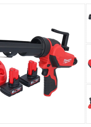 Pistolet à cartouche à batterie Milwaukee M12 PCG/310-602 12 V 310 ml + 2x batteries 6,0 Ah + chargeur