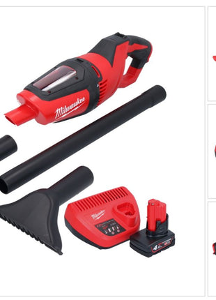 Aspirateur à batterie Milwaukee M12 HV-401 12 V + 1x batterie 4,0 Ah + chargeur