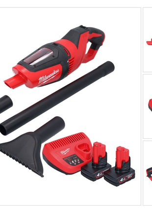 Aspirador a batería Milwaukee M12 HV-402 12 V + 2x baterías 4,0 Ah + cargador