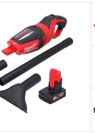 Aspirador de batería Milwaukee M12 HV-601 12 V + 1x batería 6,0 Ah - sin cargador