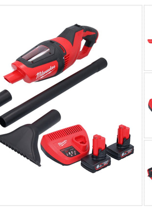 Aspirateur à batterie Milwaukee M12 HV-602 12 V + 2x batteries 6,0 Ah + chargeur