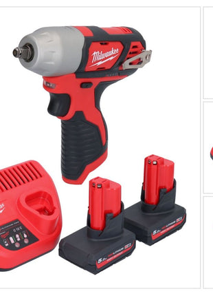 Llave de impacto inalámbrica Milwaukee M12 BIW38-502 12 V 135 Nm 3/8˝ + 2x baterías 5,0 Ah + cargador