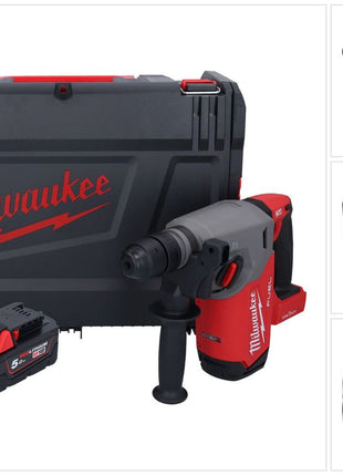 Martillo combinado a batería Milwaukee M18 ONEFHX-501X 18 V 2,5 J SDS-Plus sin escobillas + 1x batería 5,0 Ah + caja HD - sin cargador