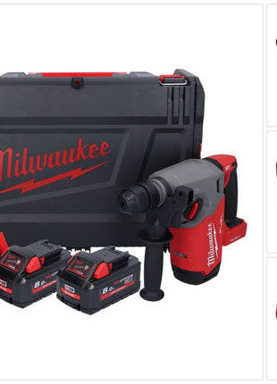 Milwaukee M18 ONEFHX-802X Akumulatorowy młot udarowo-obrotowy 18 V 2,5 J SDS-Plus Brushless + 2x akumulator 8,0 Ah + ładowarka + skrzynka HD