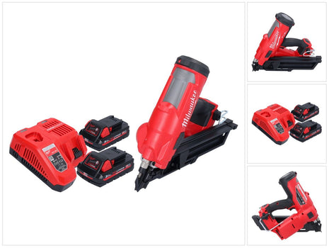 Clavadora a batería Milwaukee M18 FFN-302 18 V 50 - 90 mm sin escobillas + 2x baterías 3,0 Ah + cargador