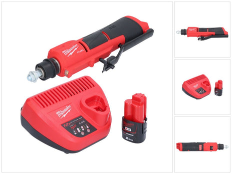 Milwaukee M12 FTB-201 Ponceuse à pneu sans fil 12 V 7/16'' Hex Brushless + 1x batterie 2,0 Ah + chargeur