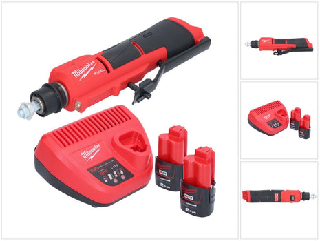 Milwaukee M12 FTB-202 desbastadora de neumáticos a batería 12 V 7/16" Hex Brushless + 2x batería 2.0 Ah + cargador