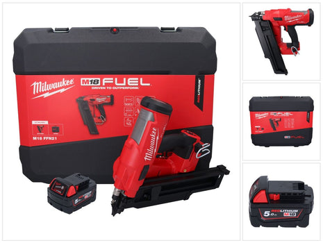 Clavadora a batería Milwaukee M18 FFN21-501C 18 V 50 - 90 mm sin escobillas + 1x batería 5,0 Ah + maletín - sin cargador