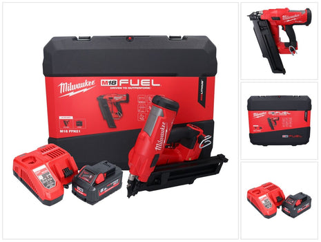 Clavadora a batería Milwaukee M18 FFN21-551C 18 V 50 - 90 mm sin escobillas + 1x batería 5,5 Ah + cargador + maletín