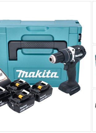 Makita DHP 484 T4JB taladro percutor inalámbrico 18 V 54 Nm sin escobillas negro + 4x baterías 5,0 Ah + cargador + Makpac