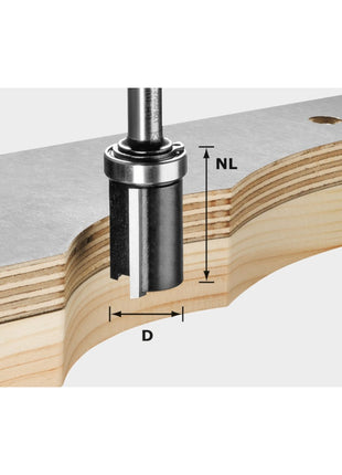 Festool HW S8 D19/NL25 Bündigfräser 19,05 x 25 x 62 x 8 mm ( 491028 ) zum Schablonen Fräsen mit oben liegenden Kugellager