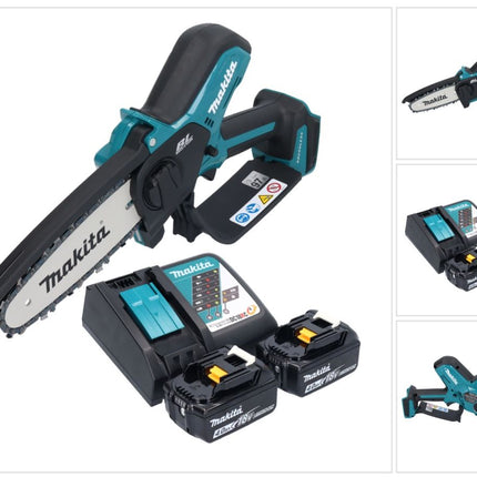 Makita DUC 150 RM201 Tronçonneuse à chaîne sans fil 18 V 15 cm Brushless + 2x batterie 4,0 Ah + chargeur