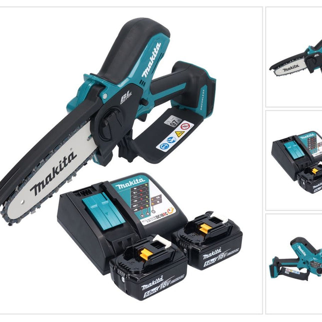 Makita DUC 150 RT201 Akumulatorowa pilarka łańcuchowa 18 V 15 cm bezszczotkowa + 2x akumulator 5,0 Ah + ładowarka