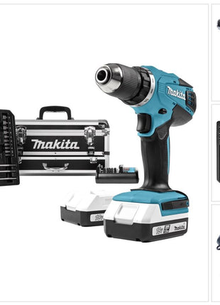 Makita DF 457 DWEX2 perceuse-visseuse sans fil 18 V 42 Nm série G + 2x batteries 1,5 Ah + chargeur + jeu d'accessoires 70 pièces + mallette