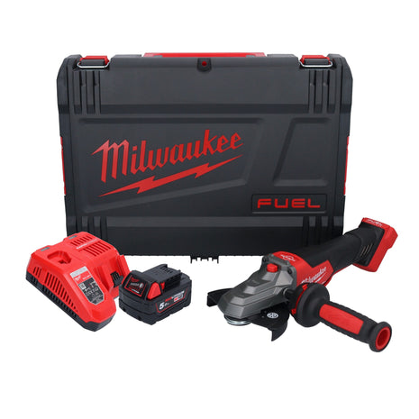 Amoladora angular de cabeza plana a batería Milwaukee M18 FSAGF125XPDB-501X 18 V 125 mm sin escobillas + 1x batería 5,0 Ah + cargador + caja HD