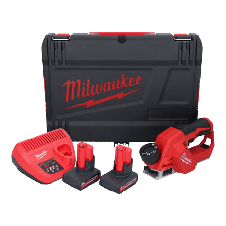 Cepilladora de batería Milwaukee M12 BLP-502X 12 V 51 mm sin escobillas + 2x baterías 5,0 Ah + cargador + caja HD