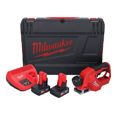 Cepilladora de batería Milwaukee M12 BLP-602X 12 V 51 mm sin escobillas + 2x baterías 6,0 Ah + cargador + caja HD