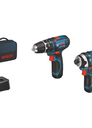 Coffret Bosch 12 V perceuse à percussion sans fil GSB 12V-15 + clé à chocs rotative sans fil GDR 12V-105 (06019A6979) + 2 batteries 2,0 Ah + chargeur + sac