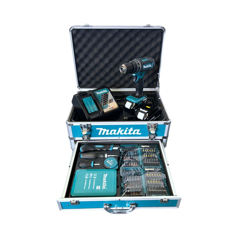 Makita DHP 482 RFX9 Perceuse-visseuse à percussion sans fil 18 V 62 Nm + 2x batterie 3,0 Ah + chargeur + kit d'accessoires + Coffret