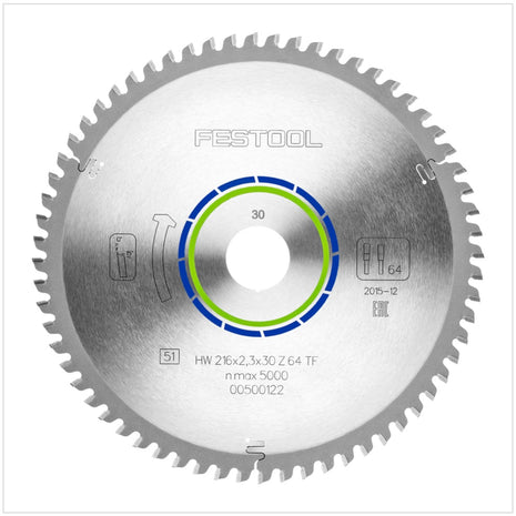 Festool Spezial Kreissägeblatt HW 216 x 30 x 2,3 mm TF64 216 mm 64 Zähne ( 500122 ) - Toolbrothers