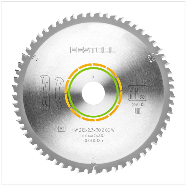 Festool Feinzahn Kreissägeblatt HW 216 x 30 x 2,3 mm W60 216 mm 60 Zähne ( 500125 ) - Toolbrothers